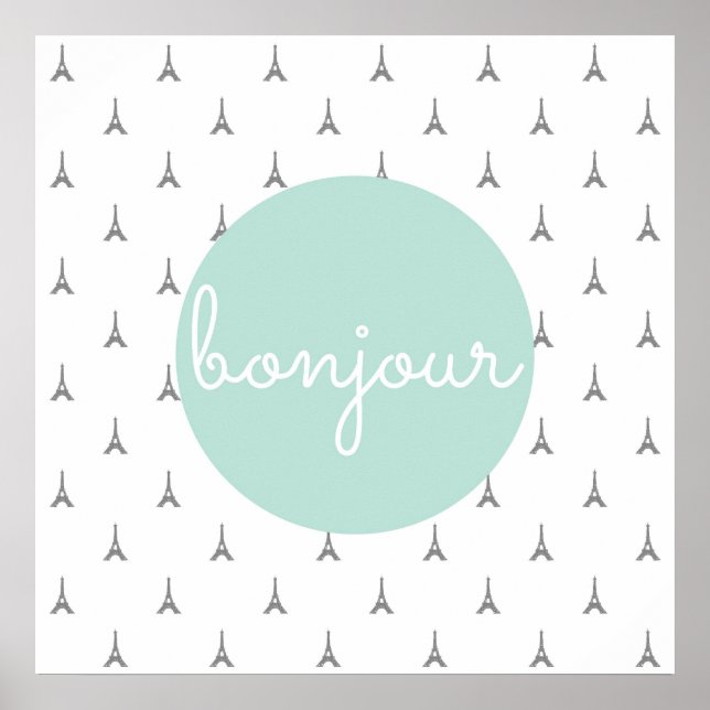 Bonjour Eiffel Tower print in gray (Front)