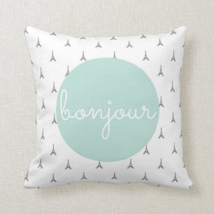 Bonjour Eiffel Tower print in grey Cushion