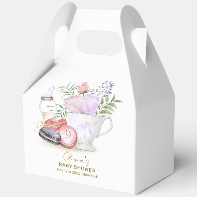Bonjour Floral Macarons Milk Tea Baby Shower Favour Box (Back)