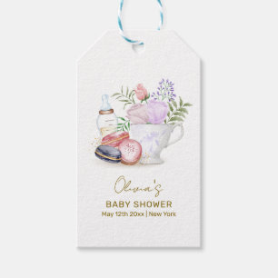 Bonjour Floral Macarons Milk Tea Baby Shower Gift Tags