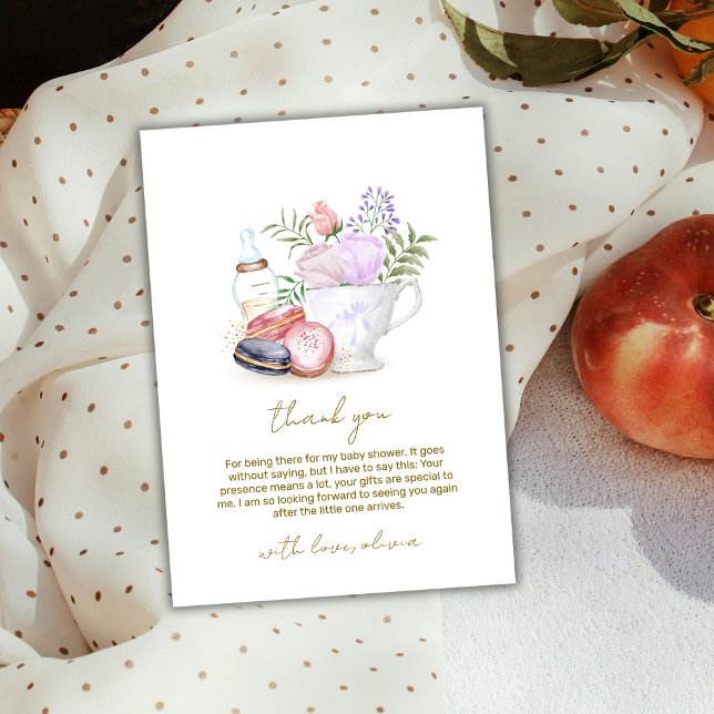 Bonjour Floral Macarons Milk Tea Baby Shower Thank You Card (Bonjour Floral Macarons Milk Tea Baby Shower Thank You Card)