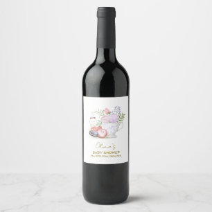 Bonjour Floral Macarons Milk Tea Baby Shower Wine Label