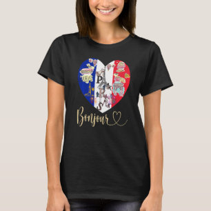 Bonjour France I Love Paris French Flag Heart Fren T-Shirt