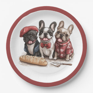 Bonjour French Bulldogs Paper Plate