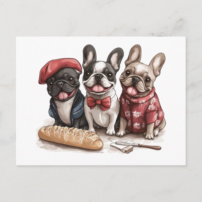 Bonjour French Bulldogs Postcard (Front)