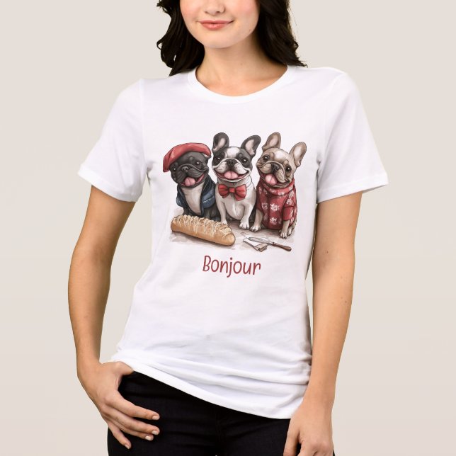Bonjour French Bulldogs Tri-Blend Shirt (Front)