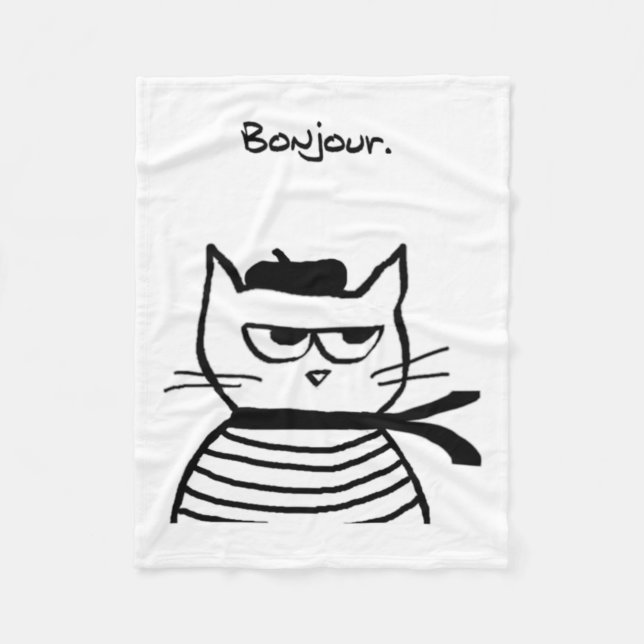 Bonjour French Cat Funny  Fleece Blanket (Front)