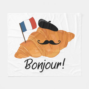 Bonjour French Croissant - France Funny Food Fleece Blanket