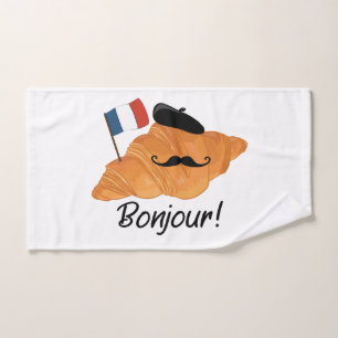 Bonjour French Croissant - France Funny Food Hand Towel