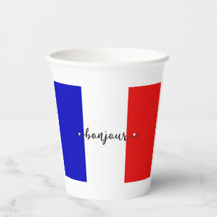 Bonjour French Flag Colours Paper Cups