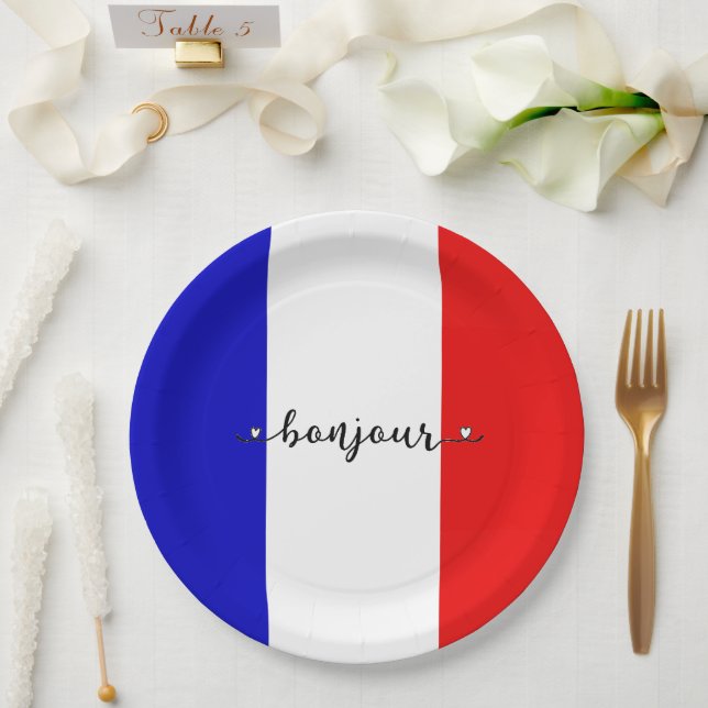 Bonjour French Flag Colours  Paper Plate (Wedding)
