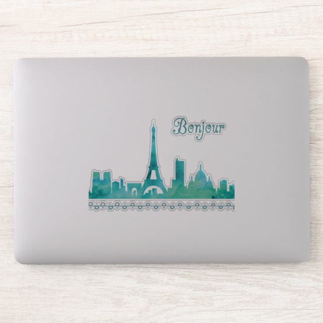 Bonjour from Paris France Watercolor Skyline (Computer)