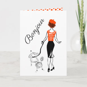 Bonjour Girl and French Poodle Greeting Card