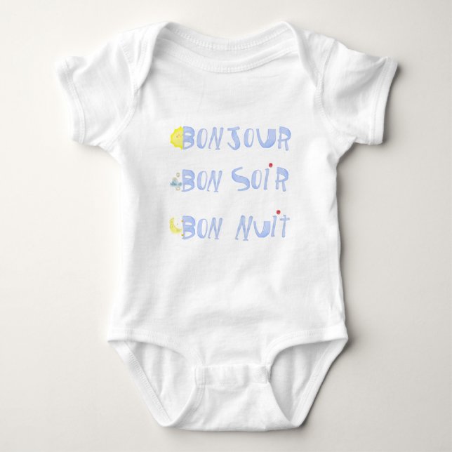Bonjour Good Day Bon soir Good Evening French baby Baby Bodysuit (Front)