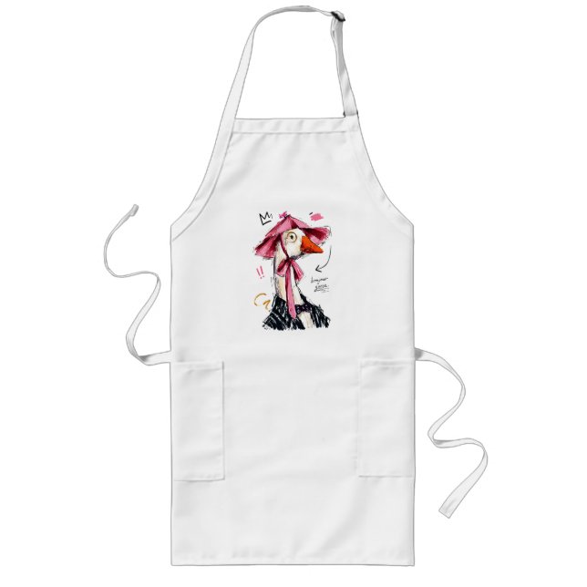 Bonjour Goose! Elegant Goose with Monocle & Bow Long Apron (Front)