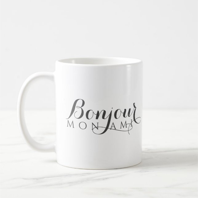 Bonjour Hello Friend Elegant French Script Coffee Mug (Left)