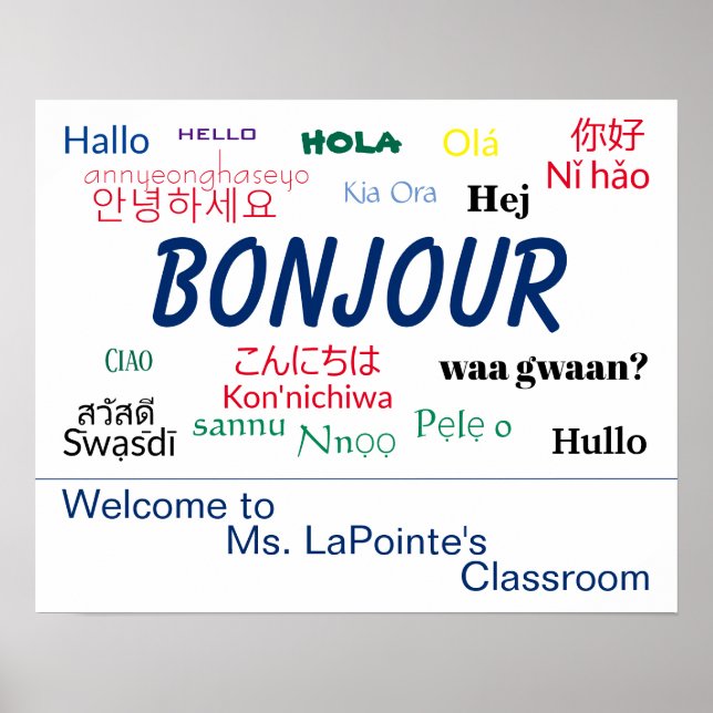 Bonjour Hello Languages World Colorful Family Poster (Front)