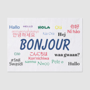 Bonjour Hello Languages World Travel Colourful Tissue Paper