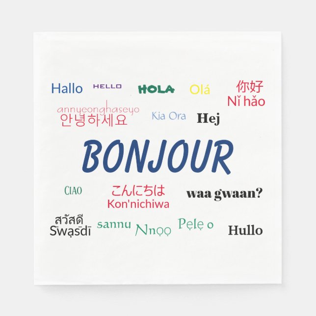 Bonjour Hello Many Languages World Travel Colourfu Napkin (Front)