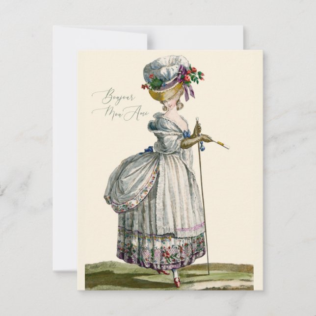 Bonjour Hello Marie Antoinette Fashion Greeting (Front)