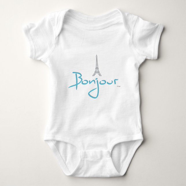 Bonjour (Hello) Paris Eiffel Tower Baby Bodysuit (Front)