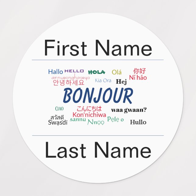 Bonjour Hello Party Name Template World Languages (Design 1)