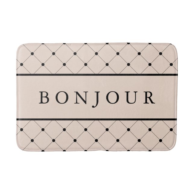 Bonjour Light Pink and Black Parisian Style Bath Mat (Front)