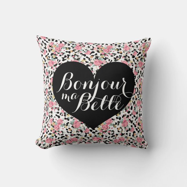 Bonjour Ma Belle | Glam Retro Floral Leopard Cushion (Front)