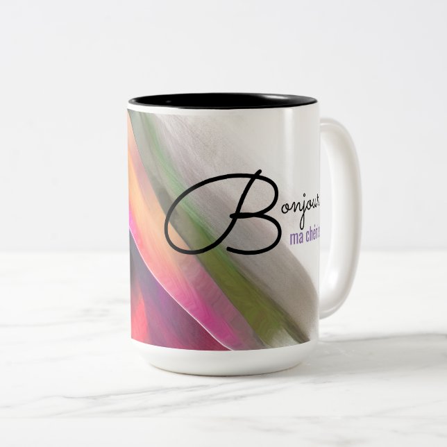 Bonjour Ma Chérie. Abstract Painting Two-Tone Coffee Mug (Front Right)