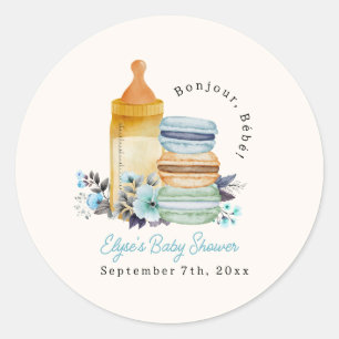 Bonjour Macarons & Milk Boy Baby Shower Classic Round Sticker