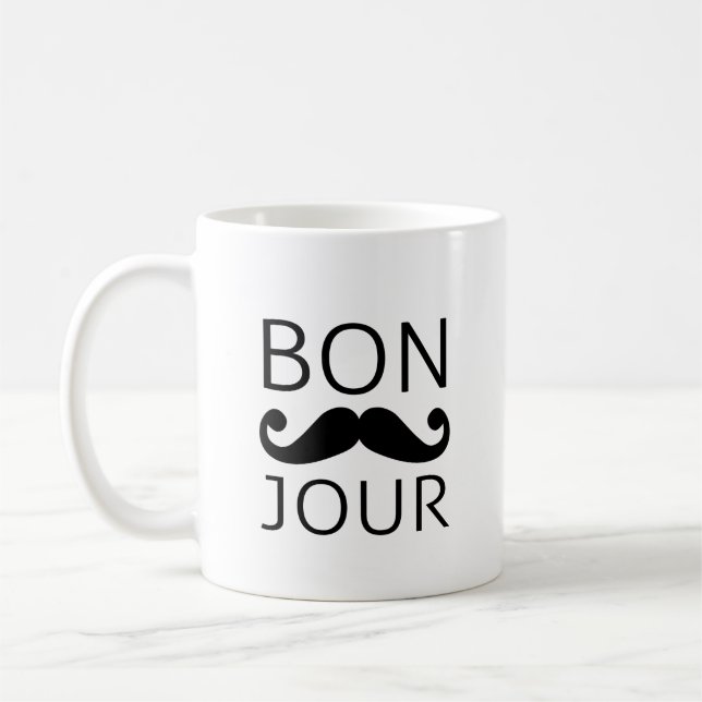 Bonjour moustache coffee mug (Left)