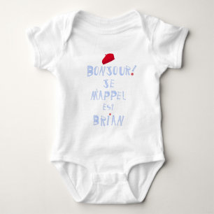 Bonjour my Name Red Beret Cute French Oui baby Baby Bodysuit