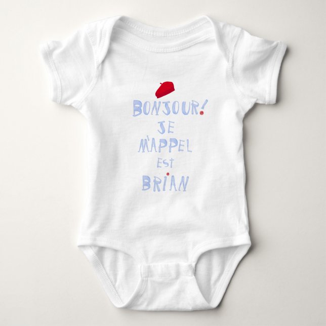 Bonjour my Name Red Beret Cute French Oui baby Bodysuit (Front)