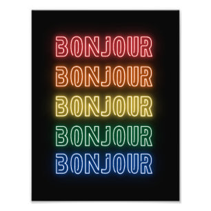 Bonjour Neon Themed Modern Rainbow Photo Print