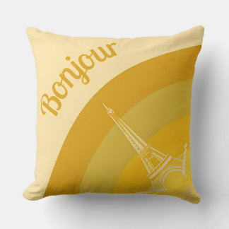Bonjour Paris Eiffel Tower Art Throw Pillow