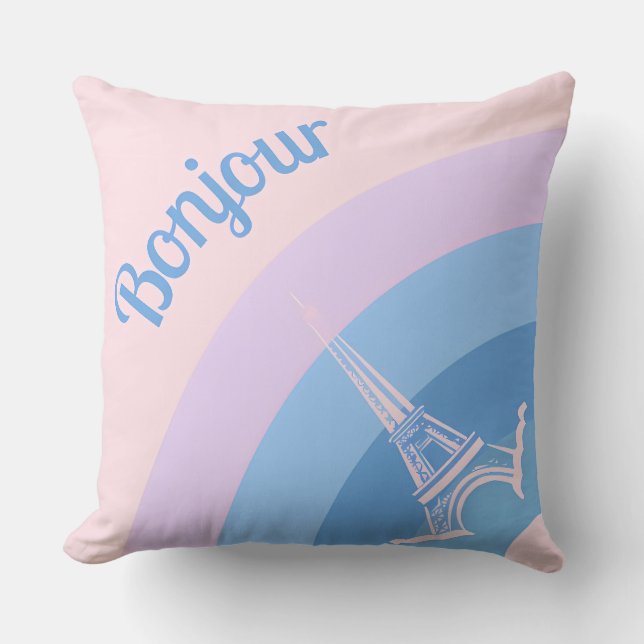 Bonjour Paris Eiffel Tower Art Throw Pillow (Front)