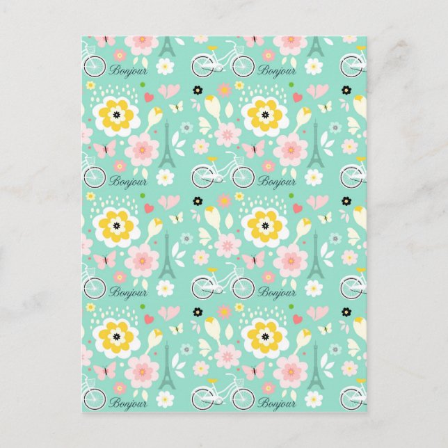 Bonjour Paris Eiffel Tower Design Postcard (Front)