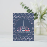 Bonjour Paris Eiffel Tower Floral Pattern