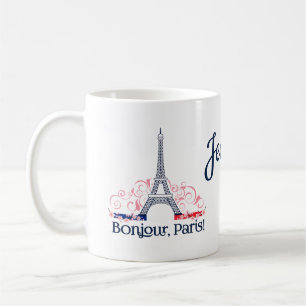 Bonjour Paris France Personalised Name Coffee Mug