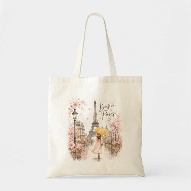 Bonjour Paris Parisian Tote Bag (Front)