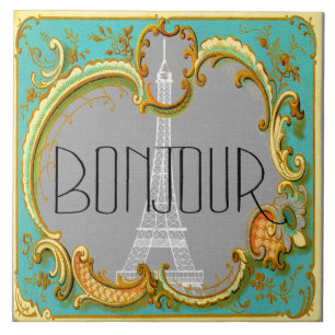Bonjour Paris Vintage French Eiffel Tower Collage Tile
