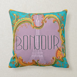 Bonjour Paris Vintage French Eiffel Tower Mauve Cushion