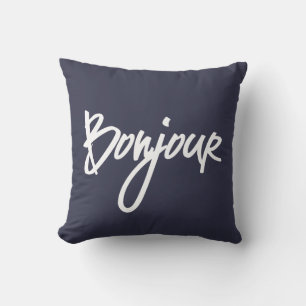 Bonjour Script (White) Cushion