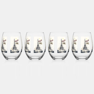 Bonjour Skyline Marathon Paris Stemless Wine Glass