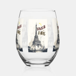 Bonjour Skyline Marathon Paris Stemless Wine Glass