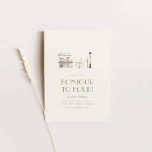 Bonjour to Four French Paris Birthday Party Invitation