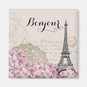 Bonjour Vintage Eiffel Tower Collage Magnet