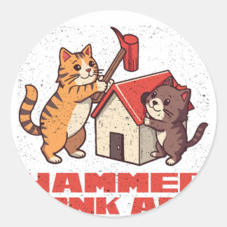 Bonk Hammer Cat Funny Meme Retro Cute Art Classic Round Sticker