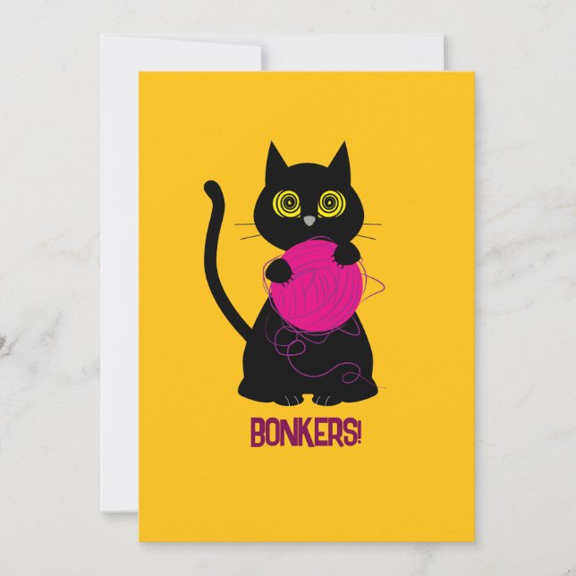 BONKERS! Greeting Card – Knitting + Kitty 🧶🐈‍⬛ (Front)