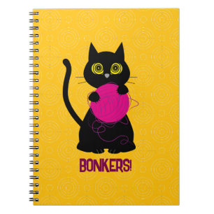 BONKERS! Spiral Notebook – Knitting + Kitty 🧶🐈‍⬛